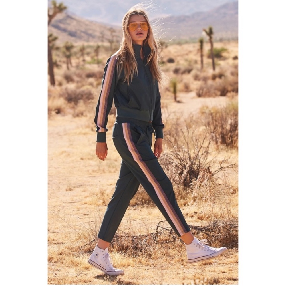 NWT Spiritual Gangster Classic Cropped Jade Green Track Pants with Stripes - Picture 2 of 13